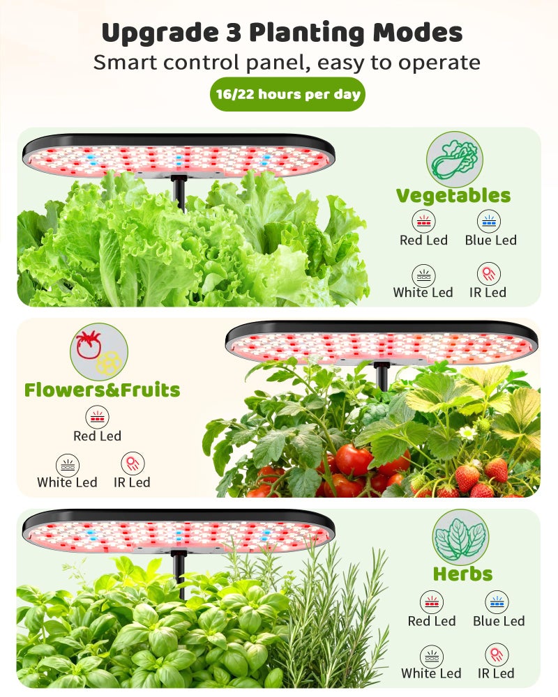 Growell Hydroponics Growing System Kit, 16 Pods, Vertical 8L Indoor Gardening System for Herb Vegetable Fruit, with LED Grow Light, Smart Water Circulation, 3 Light Modes & 2 Timer, Black - Image 2