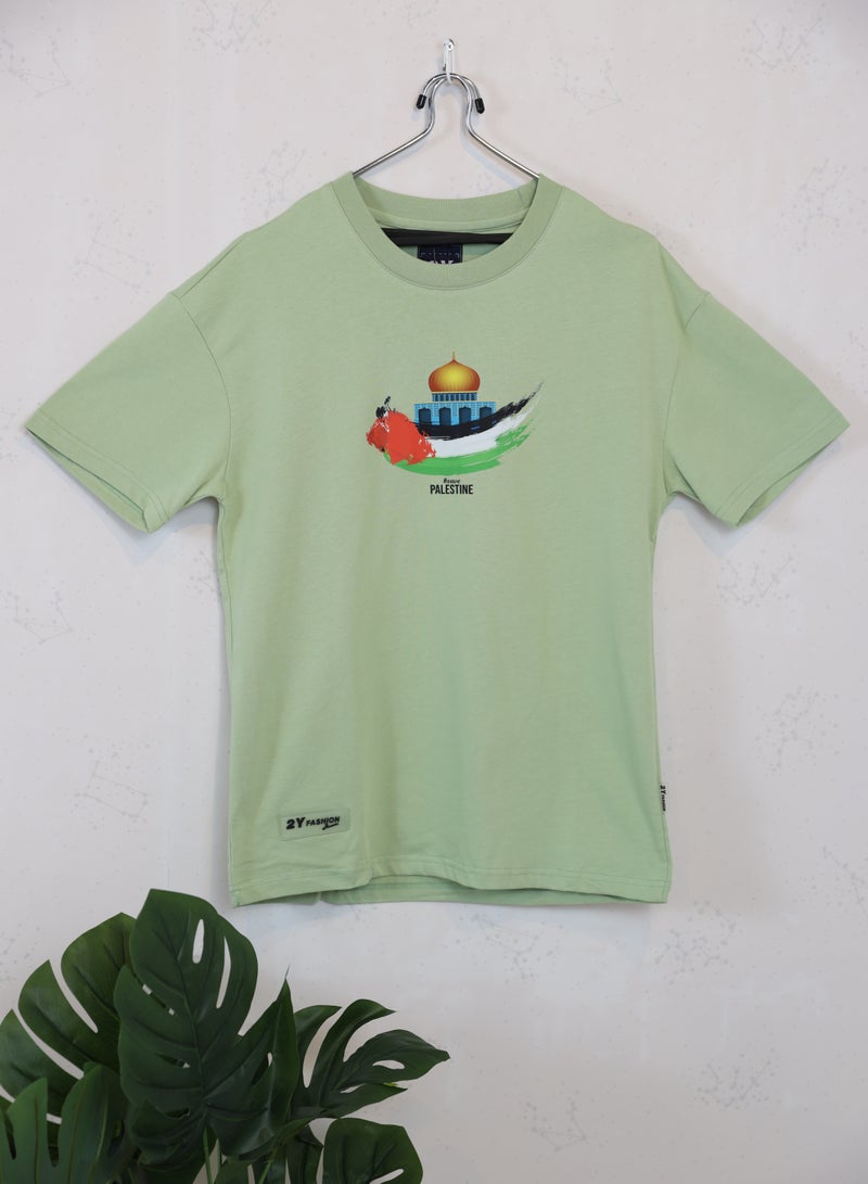 FUN MOMENT Short sleeve round neck T-shirt with Palestine print  - Image 1