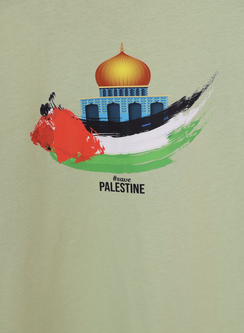FUN MOMENT Short sleeve round neck T-shirt with Palestine print  - Image 2