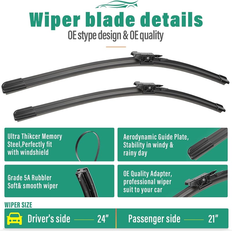 WINDSMILE 24" 21" 11" Windshield Wiper Blades Replacement for GMC Acadia 2013 2014 2015 2016 Premium All Weather Front Rear Wipers Set - OEM Quality (Pack of 3) - Image 3