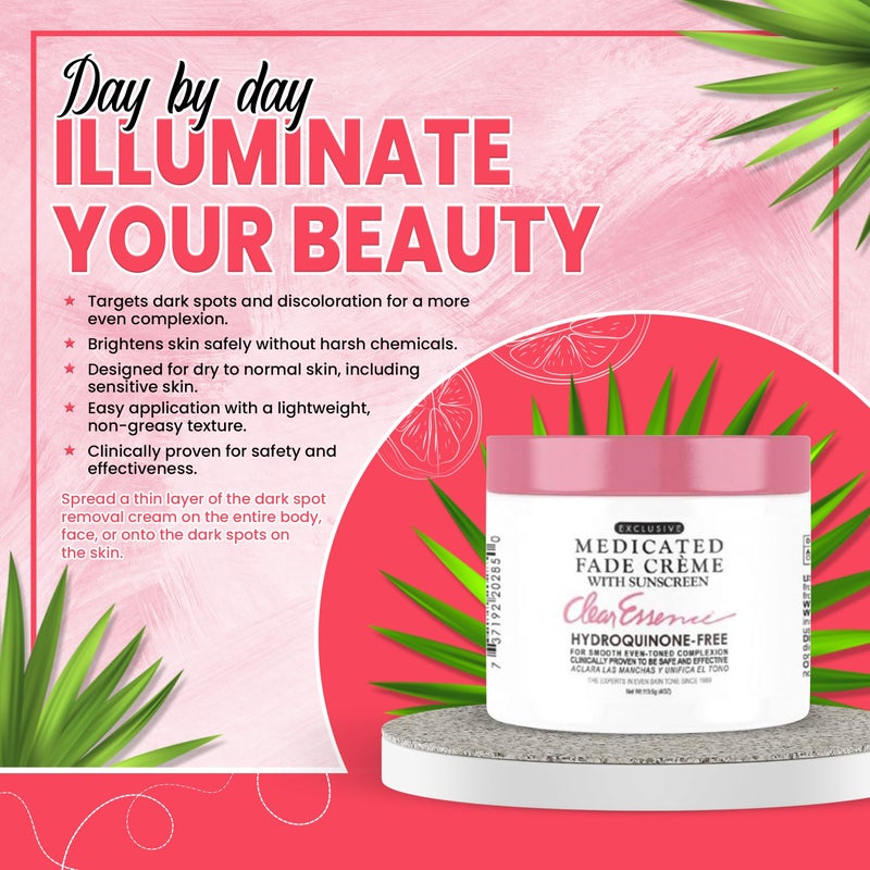 Clear Essence Exclusive Medicated Fade Creme With Sunscreen - Fade Cream For Dark Spots - Beauty Cream for Glowing Skin Complexion - Skin Care (4 Oz.) - Image 3