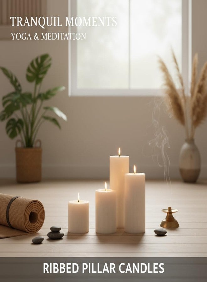 SRCVYLT Ribbed Pillar Candles Set of 4, Width 3" High 3" 4" 5" 6" Large Mixed Soy Wax Scented Pillar Candles White Aesthetic Ribbed Modern Home Decor for Bathroom Living Room Wedding - Image 4