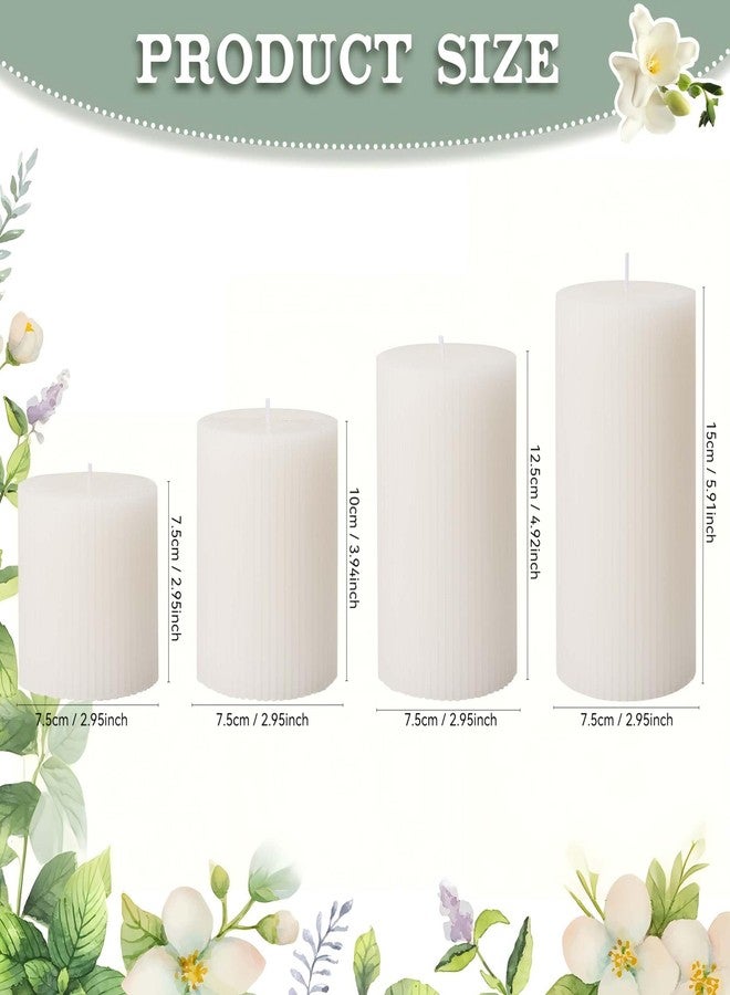 SRCVYLT Ribbed Pillar Candles Set of 4, Width 3" High 3" 4" 5" 6" Large Mixed Soy Wax Scented Pillar Candles White Aesthetic Ribbed Modern Home Decor for Bathroom Living Room Wedding - Image 2