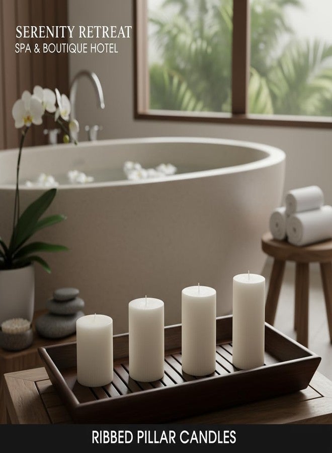 SRCVYLT Ribbed Pillar Candles Set of 4, Width 3" High 3" 4" 5" 6" Large Mixed Soy Wax Scented Pillar Candles White Aesthetic Ribbed Modern Home Decor for Bathroom Living Room Wedding - Image 3