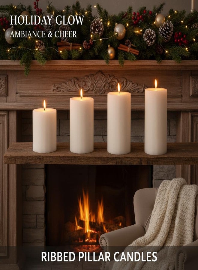 SRCVYLT Ribbed Pillar Candles Set of 4, Width 3" High 3" 4" 5" 6" Large Mixed Soy Wax Scented Pillar Candles White Aesthetic Ribbed Modern Home Decor for Bathroom Living Room Wedding - Image 5