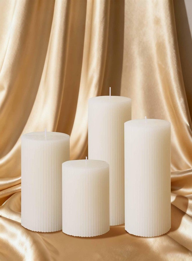 SRCVYLT Ribbed Pillar Candles Set of 4, Width 3" High 3" 4" 5" 6" Large Mixed Soy Wax Scented Pillar Candles White Aesthetic Ribbed Modern Home Decor for Bathroom Living Room Wedding - Image 1