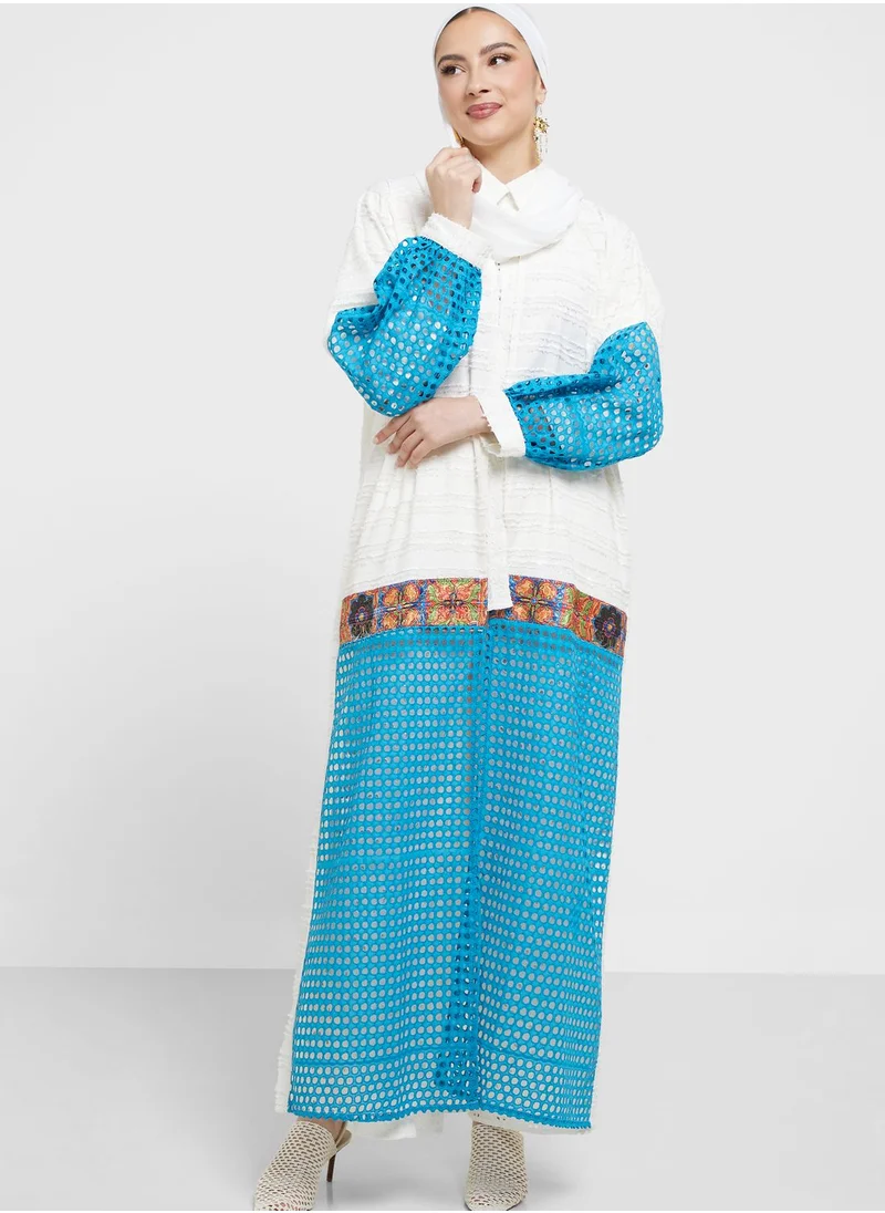 Khizana Colorblock Print Abaya With Sheila