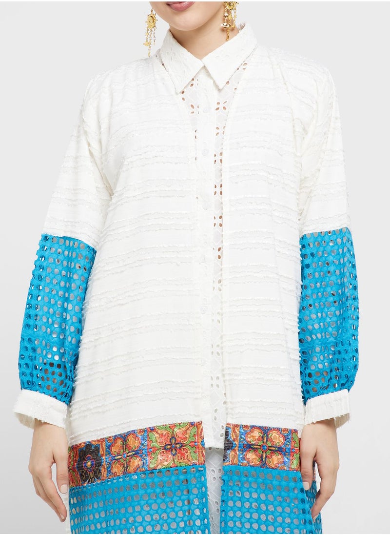 Khizana - Colorblock Print Abaya With Sheila - Image 1
