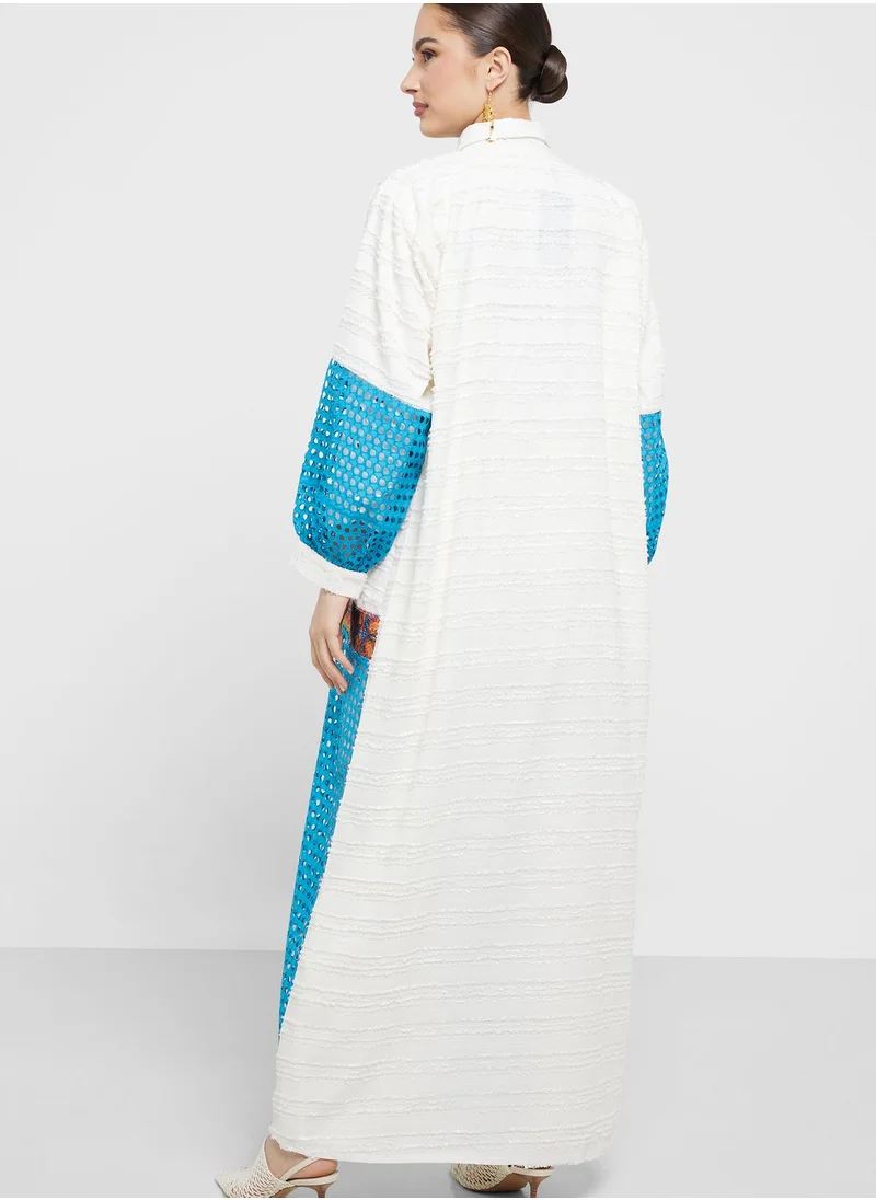 Khizana Colorblock Print Abaya With Sheila