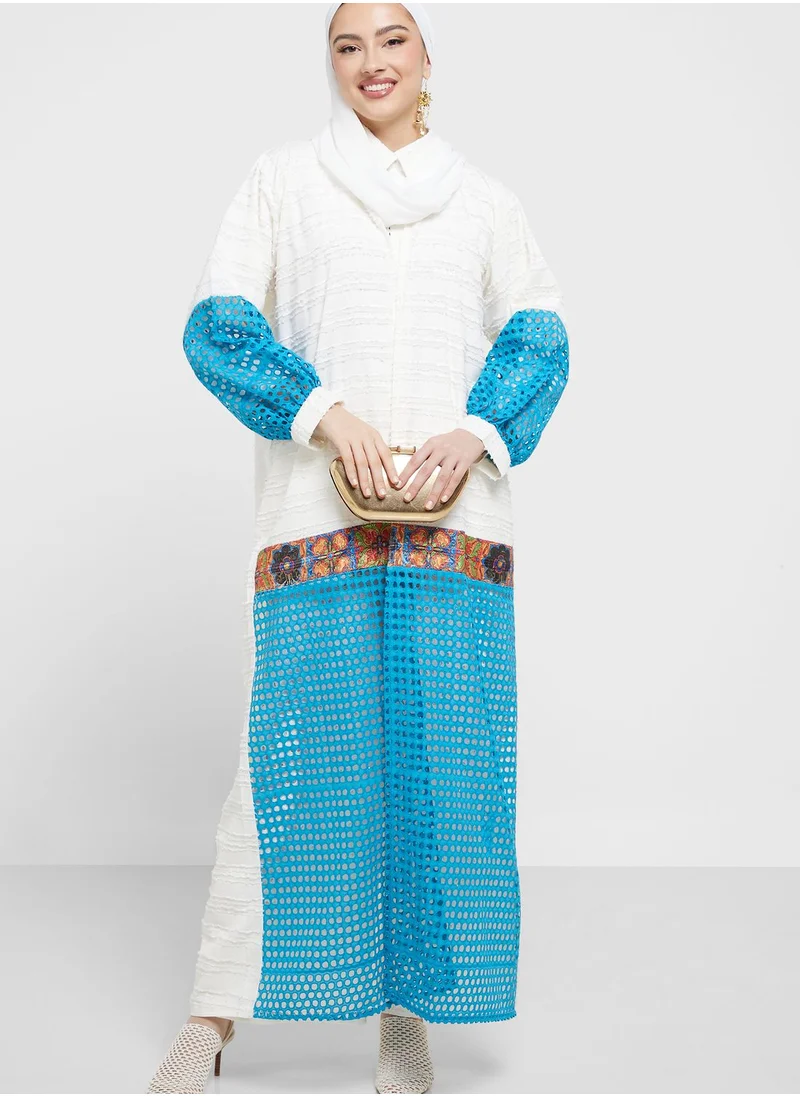 Khizana Colorblock Print Abaya With Sheila