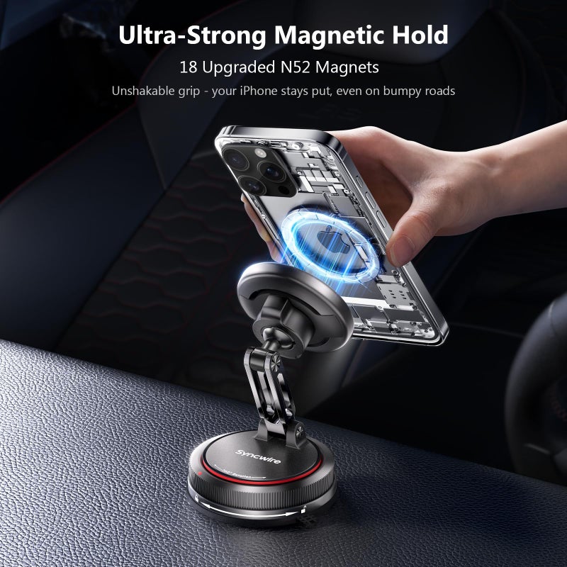 SYNCWIRE for MagSafe Car Mount [2-Axis Design] Nano Adhesive Gel + Suction Cup Magnetic Phone Holder for Dashboard & Windshield, 360Â° Adjustable for iPhone 17 16 15 14 13 12 11, Samsung, Carbon Fiber - Image 2