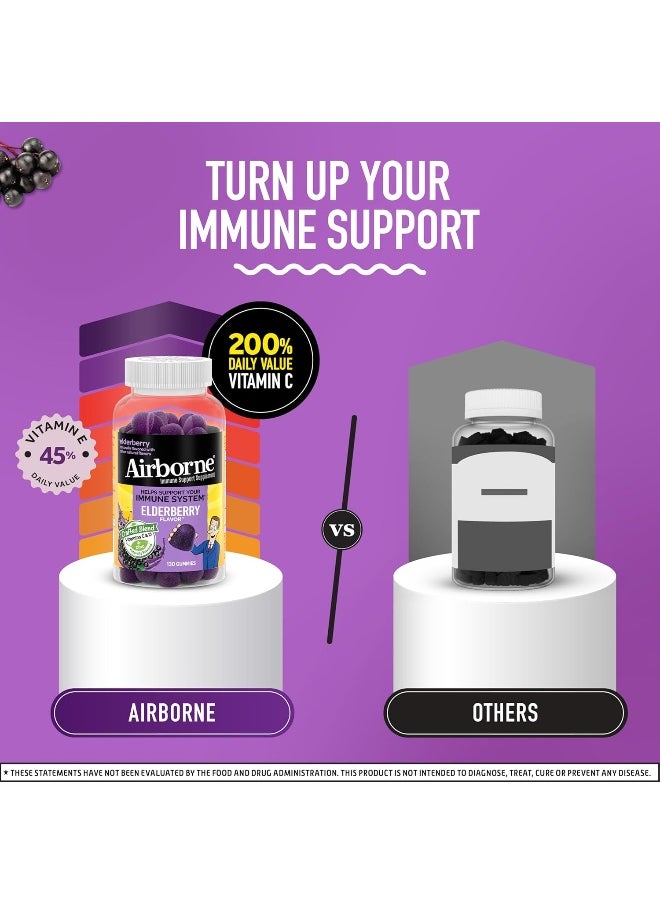 Airborne - Airborne Elderberry + Zinc & Vitamin C Gummies For Adults, Immune Support Vitamin D & Zinc Gummies with Powerful Antioxidant Vitamins C D & E - 130 Gummies, Elderberry Flavor - Image 1