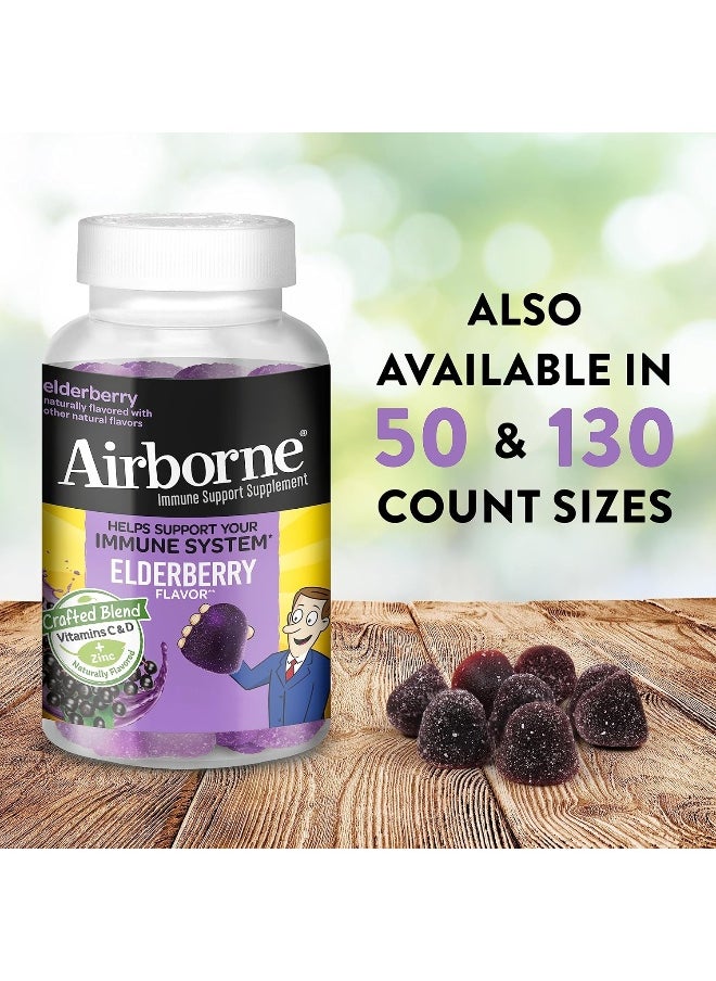 Airborne - Airborne Elderberry + Zinc & Vitamin C Gummies For Adults, Immune Support Vitamin D & Zinc Gummies with Powerful Antioxidant Vitamins C D & E - 130 Gummies, Elderberry Flavor - Image 1
