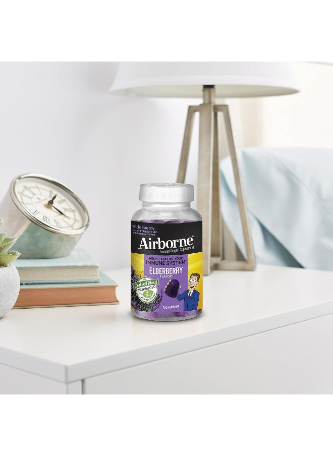 Airborne - Airborne Elderberry + Zinc & Vitamin C Gummies For Adults, Immune Support Vitamin D & Zinc Gummies with Powerful Antioxidant Vitamins C D & E - 130 Gummies, Elderberry Flavor - Image 1