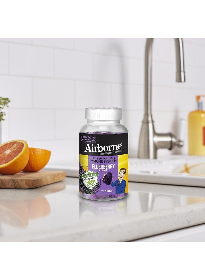 Airborne - Airborne Elderberry + Zinc & Vitamin C Gummies For Adults, Immune Support Vitamin D & Zinc Gummies with Powerful Antioxidant Vitamins C D & E - 130 Gummies, Elderberry Flavor - Image 1