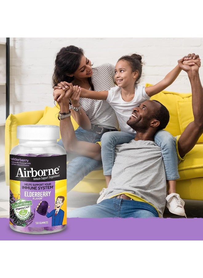 Airborne - Airborne Elderberry + Zinc & Vitamin C Gummies For Adults, Immune Support Vitamin D & Zinc Gummies with Powerful Antioxidant Vitamins C D & E - 130 Gummies, Elderberry Flavor - Image 1