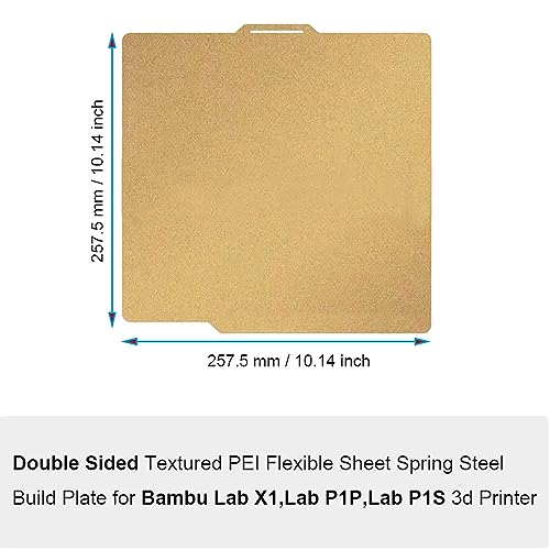 HzdaDeve PEI Sheet for Bambu Lab X1/X1C/P2S/P1P/P1S/A1 Carbon Build Plate Heated Bed Spring Steel Flexible Platform 257.5x257.5 mm Double Side Textured Board for 3D Printer (Gold) - Image 2