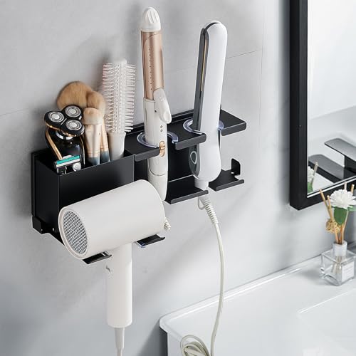 HOHOWU Hair Tool Organizer Wall Mounted,Hair Dryer Holder,blow dryer,curling iron,Straightener holder,Metal 3 in 1 Bathroom Bedroom Hair Accessories Tools Organizer Rack.Black - Image 3