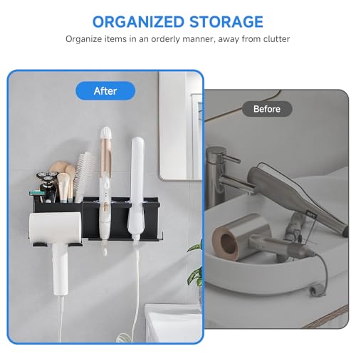 HOHOWU Hair Tool Organizer Wall Mounted,Hair Dryer Holder,blow dryer,curling iron,Straightener holder,Metal 3 in 1 Bathroom Bedroom Hair Accessories Tools Organizer Rack.Black - Image 4