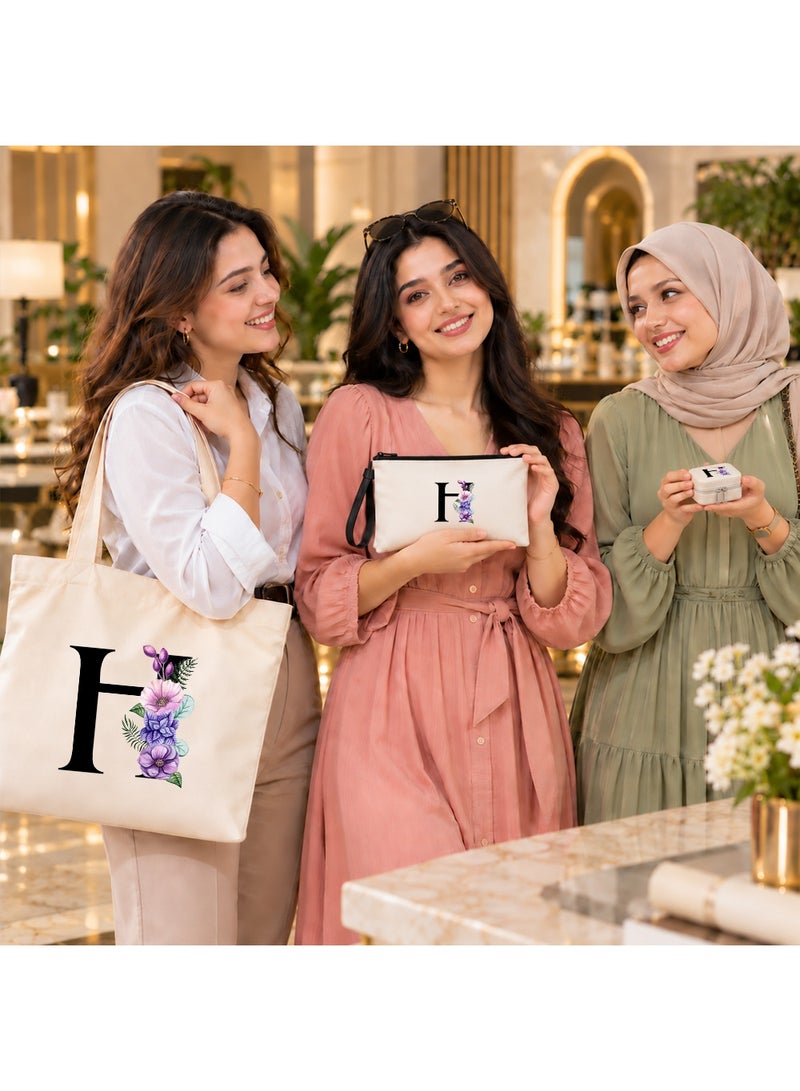 PRINTSHOP4ME Alphabet Floral Initial Gift Combo | 3 in 1 Tote Bag | Pouch | Jewellery Box Set - Image 5