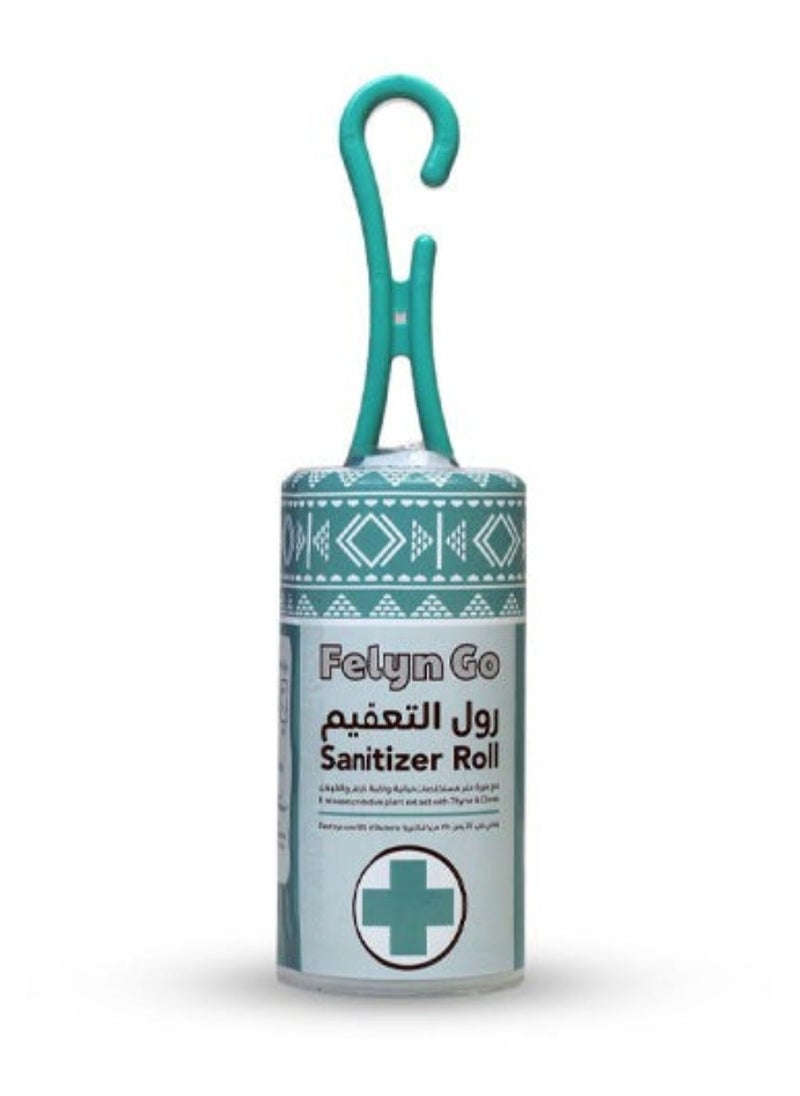 Felyn GO Sanitizer Roll Cleans And Removes Hair, Dust, Lint From All Surfaces - Destroys 90% Of Bacteria - 60 Sheets - Italian Made 