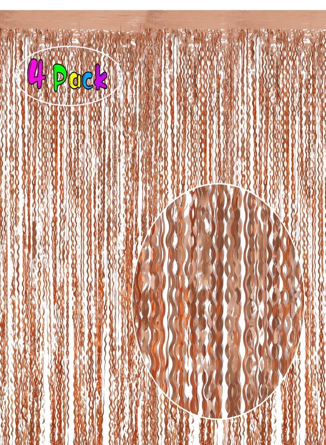 KEEUH 4 Pack Rose Gold Backdrop Birthday Decorations - 3.3x6.6ft Wavy Tinsel Foil Backdrop Party Streamer Party Supplies Background | Tinsel Curtain Backdrop for Parties - Image 2