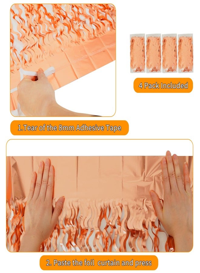 KEEUH 4 Pack Rose Gold Backdrop Birthday Decorations - 3.3x6.6ft Wavy Tinsel Foil Backdrop Party Streamer Party Supplies Background | Tinsel Curtain Backdrop for Parties - Image 4