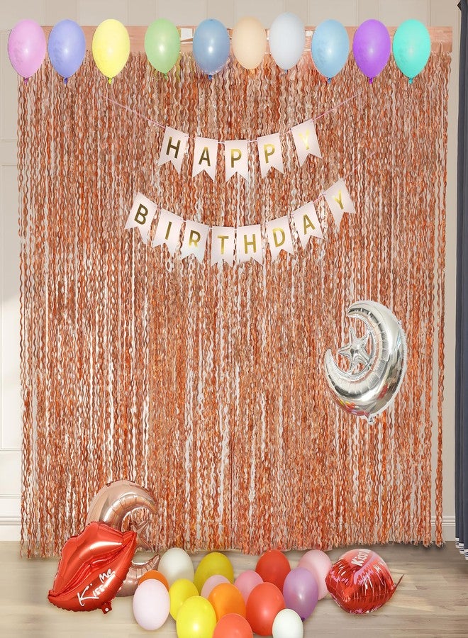 KEEUH 4 Pack Rose Gold Backdrop Birthday Decorations - 3.3x6.6ft Wavy Tinsel Foil Backdrop Party Streamer Party Supplies Background | Tinsel Curtain Backdrop for Parties - Image 5