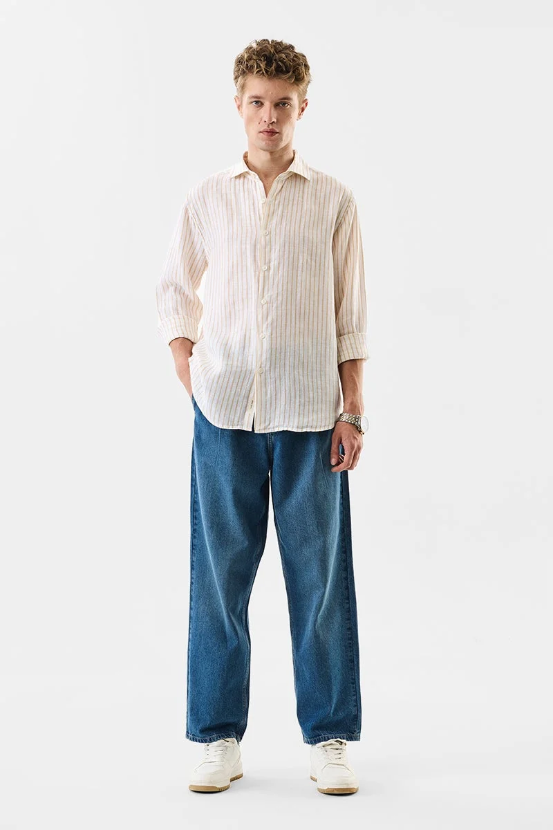 سنيتش White Striped Long Sleeve Regular Fit Shirt