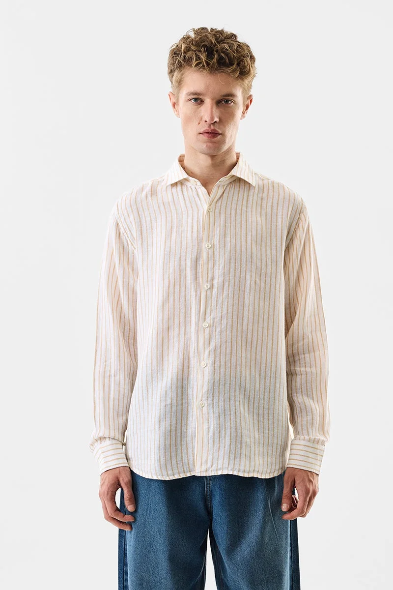 سنيتش White Striped Long Sleeve Regular Fit Shirt