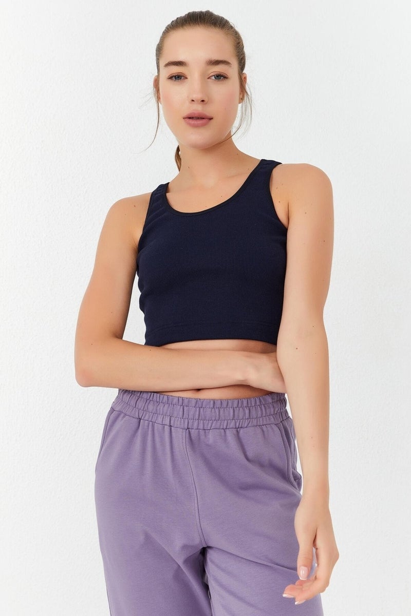 Tommy Life Indigo Basic Zero Sleeve Slim Fit U Neck Women's Crop Top Tank - 97160  - Image 1