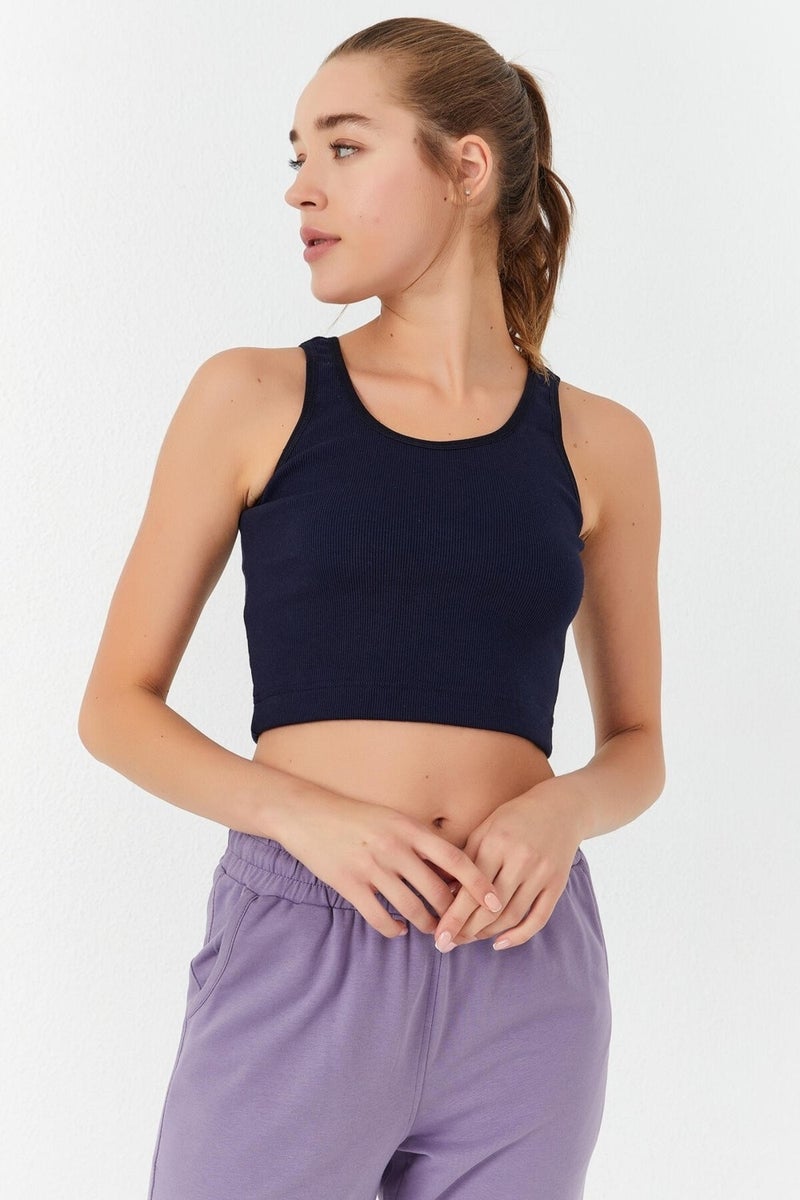 Tommy Life Indigo Basic Zero Sleeve Slim Fit U Neck Women's Crop Top Tank - 97160  - Image 3