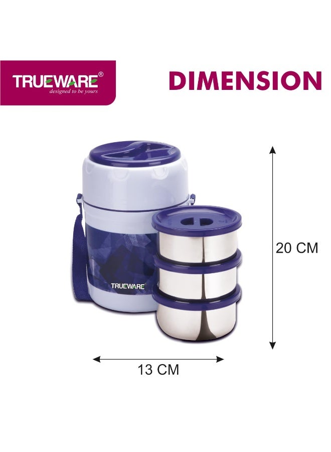 Trueware علبة غداء TRUEWARE Office Plus 3 بثلاث حاويات من الفولاذ المقاوم للصدأ، سعة 300 مل × 3، لون أزرق داكن | معزولة بمادة البولي يوريثان | علبة غداء | حافظة طعام | علبة غداء ساخنة | مانعة للتسرب | سهلة الحمل | مناسبة للأطعمة الساخنة والباردة | خالية من مادة BPA | علبة من الفولاذ المقاوم للصدأ | مناسبة للمكتب | للاستخدام الخارجي | للرجال والنساء والأطفال - Image 4