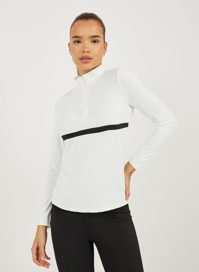 Styli Contrast Body Contour Stripe Half Zip Up Top  - Image 1