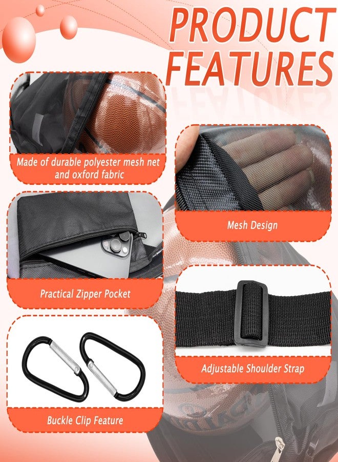 Niuohoy Single Mesh Ball Bag with Zipper Pocket Ball Storage Bag Mesh Shoulder Bag with Buckle Clip for Carrying Basketball Soccer Volleyball Rugby Swim Beach Bag Gym Sports Crossbody Bag - Image 3