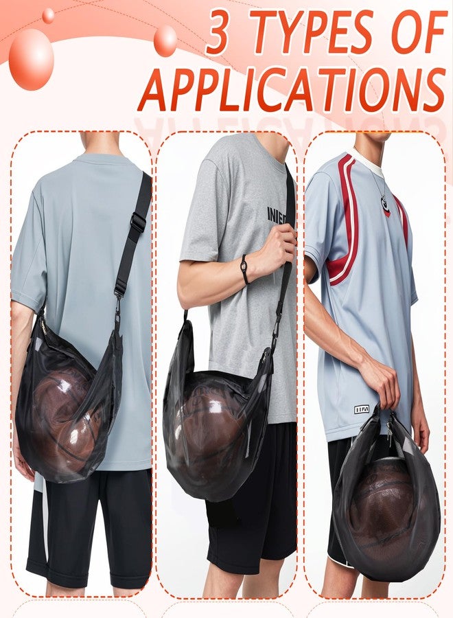 Niuohoy Single Mesh Ball Bag with Zipper Pocket Ball Storage Bag Mesh Shoulder Bag with Buckle Clip for Carrying Basketball Soccer Volleyball Rugby Swim Beach Bag Gym Sports Crossbody Bag - Image 4