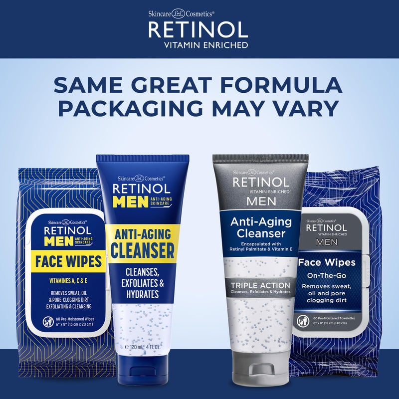 Retinol Men's Gel Cleanser Gently Exfoliates skin for Improved Texture Men Anti- Aging Facial Wipes - Quickly cleanses Face from sweat, oil and pore-clogging dirt without any heavy residue - Image 2