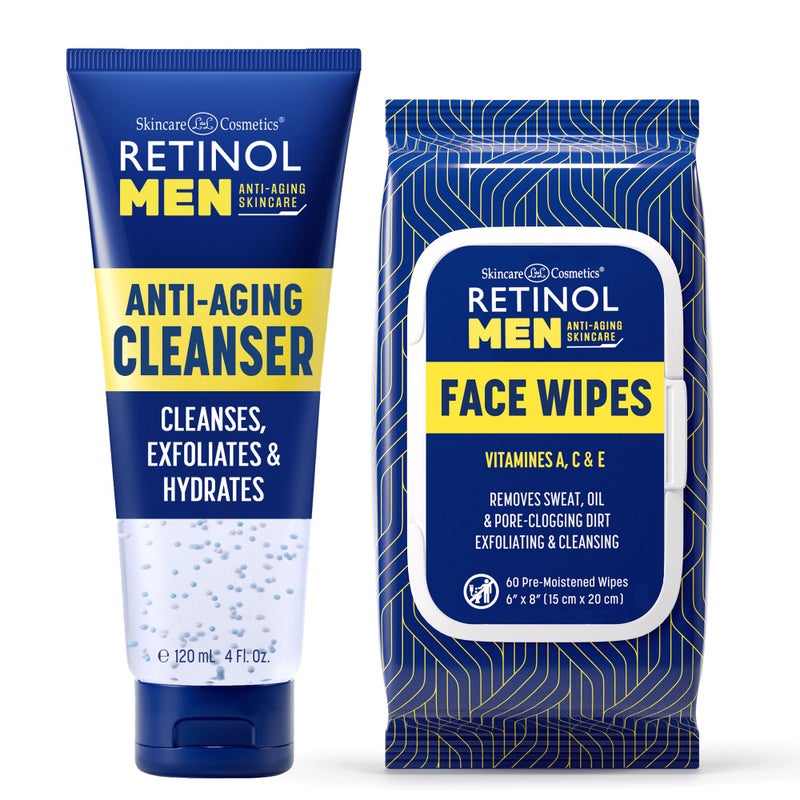 Retinol Men's Gel Cleanser Gently Exfoliates skin for Improved Texture Men Anti- Aging Facial Wipes - Quickly cleanses Face from sweat, oil and pore-clogging dirt without any heavy residue - Image 1