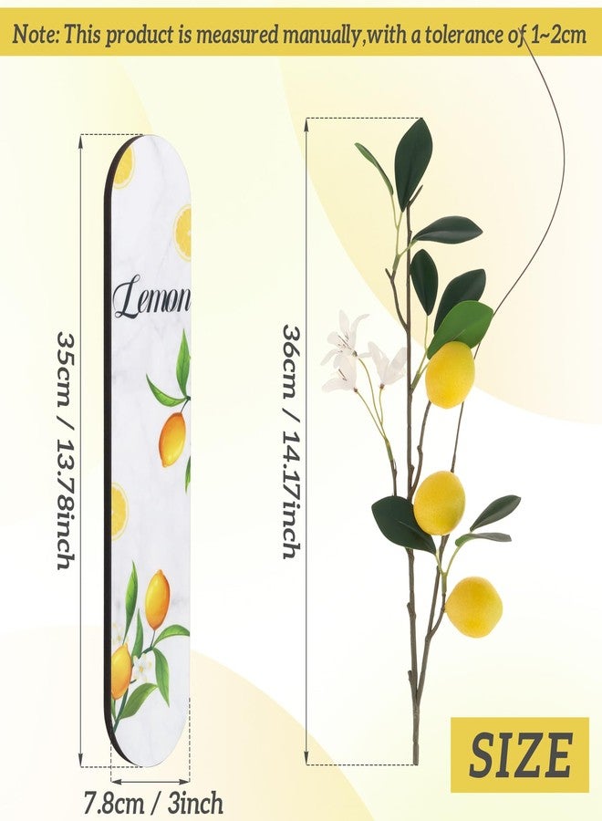 Woration 1PC Wall Mounted Wood Lemon Theme Decoration Fake Plant Hanging Wooden Plaque Vase Planter with Artificial Fruit Branche Art Wall for Bathroom Bedroom Kitchen Office Home - White - Image 3