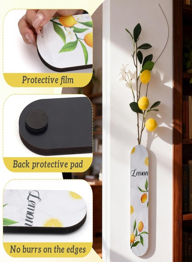 Woration 1PC Wall Mounted Wood Lemon Theme Decoration Fake Plant Hanging Wooden Plaque Vase Planter with Artificial Fruit Branche Art Wall for Bathroom Bedroom Kitchen Office Home - White - Image 4