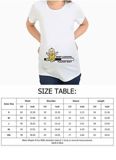 We Happy Women Maternity Cotton T Shirt - Cartoon Printed Baby is Loading Short Sleeve Round Neck Breathable Pregnancy Casual White Shirt  - Image 3