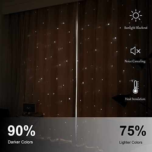 Loyala Star Double Layer Blackout Curtains for Bedroom Kids, Cute, 63 Inches Long 2 Panels Set, Beige, 42 X 63 Inches - Image 5
