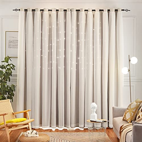 Loyala Star Double Layer Blackout Curtains for Bedroom Kids, Cute, 63 Inches Long 2 Panels Set, Beige, 42 X 63 Inches - Image 2