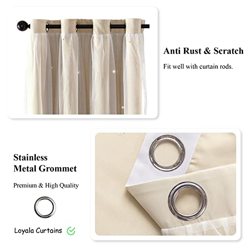 Loyala Star Double Layer Blackout Curtains for Bedroom Kids, Cute, 63 Inches Long 2 Panels Set, Beige, 42 X 63 Inches - Image 4