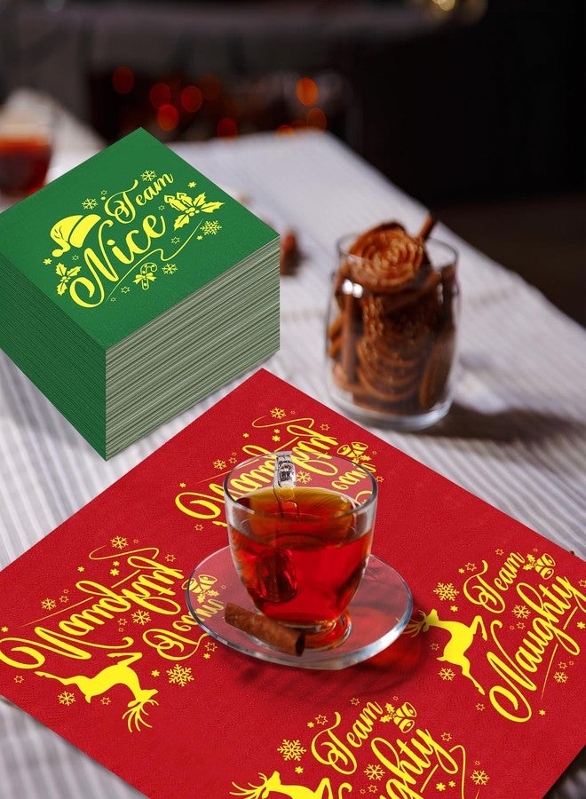 Zhanmai 200 Pcs Christmas Napkins Bulk Paper Funny Christmas Cocktail Napkins Disposable Team Naughty Team Nice Holiday Red Green with Gold Foil for Xmas Party Supplies Decorations, 6.5 x 6.5 Inch - Image 4