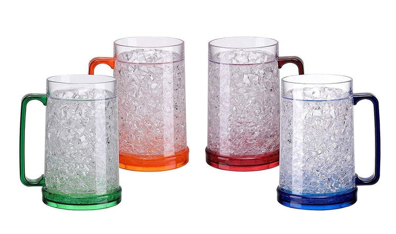 EASICOZI Easicozi Double Wall Gel Frosty Freezer Ice Mugs Clear 16oz Set of 4 (Blue, Red, Orange and Green)  - Image 1