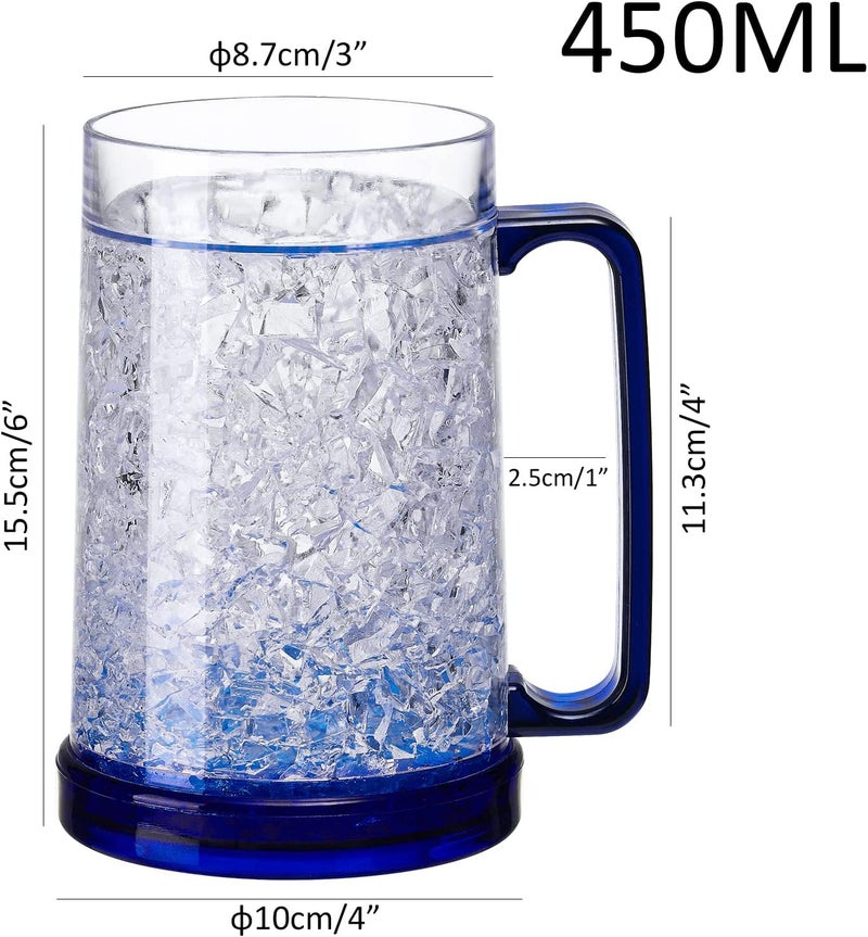 EASICOZI Easicozi Double Wall Gel Frosty Freezer Ice Mugs Clear 16oz Set of 4 (Blue, Red, Orange and Green)  - Image 3