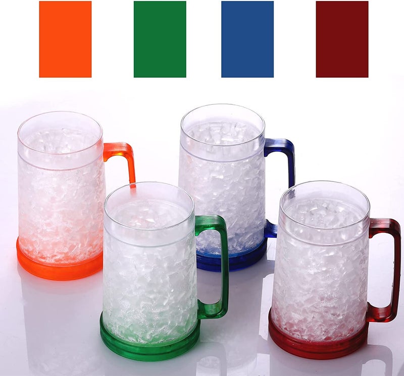 EASICOZI Easicozi Double Wall Gel Frosty Freezer Ice Mugs Clear 16oz Set of 4 (Blue, Red, Orange and Green)  - Image 4
