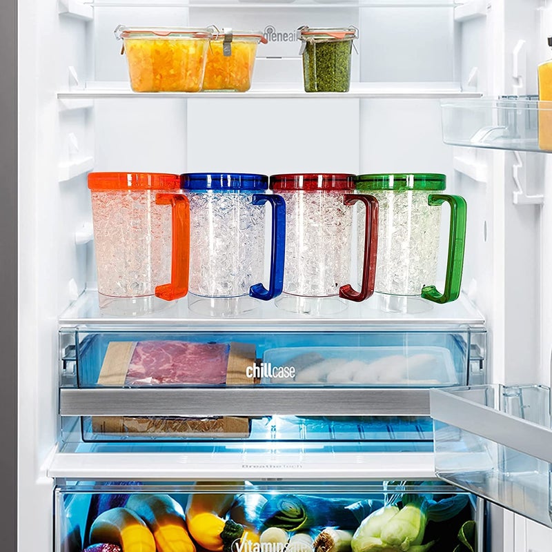 EASICOZI Easicozi Double Wall Gel Frosty Freezer Ice Mugs Clear 16oz Set of 4 (Blue, Red, Orange and Green)  - Image 5