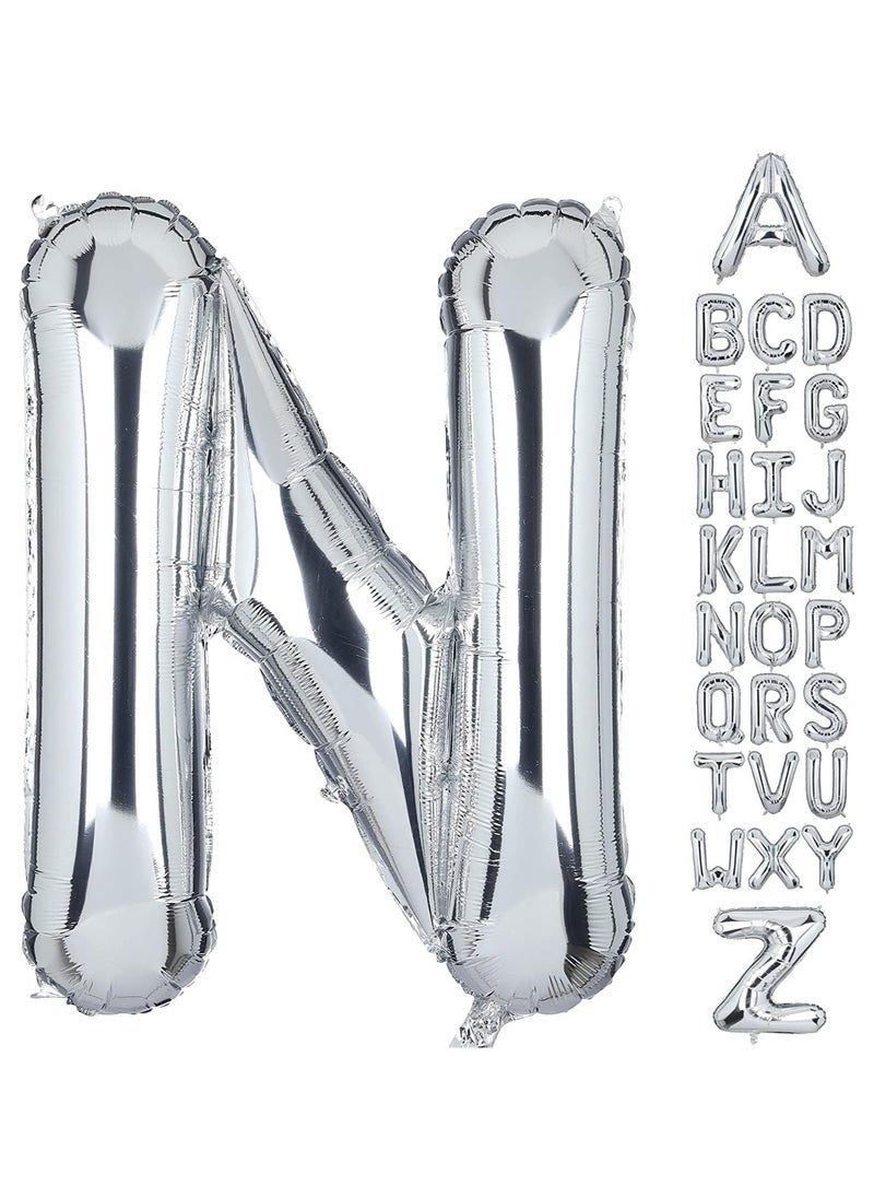 Goldedge 32 Inch Giant Silver Letter N Foil Helium Balloons Big Single Mylar Balloon Birthday Party Decoration Supply Baby Shower (Silver N) - Image 1